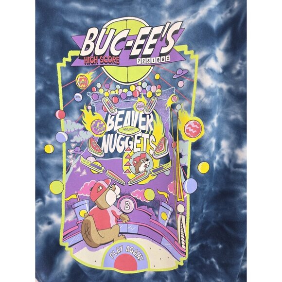 Buc-ees Sweatshirt Adult Size Medium Blue Tie Dye Pinball Arcade Bucees Beaver - Picture 3 of 10